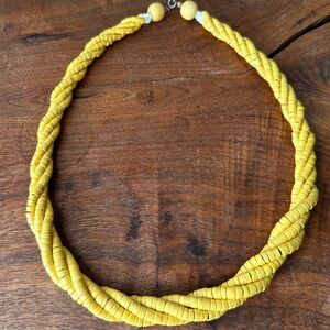 Handmade Yellow Beaded Statement Necklace Chunky Twist Multi Strand VTG Jewelry